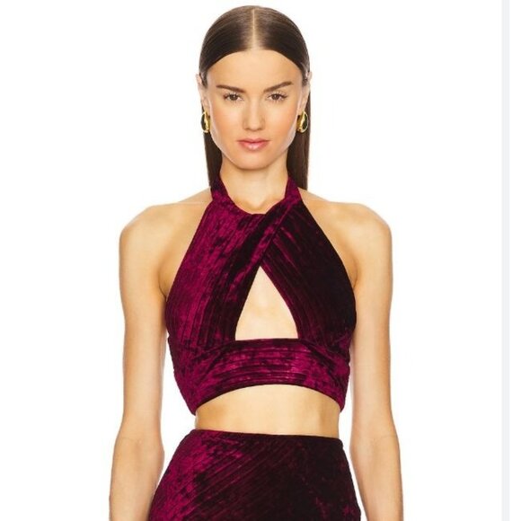 Michael Costello x REVOLVE Spencer Velvet Halter Top Red Burgundy NWT - Size XS - Picture 6 of 9